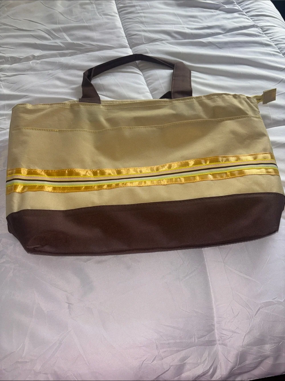 Striped Yellow and Brown Women's Tote Bag with Changing Mat